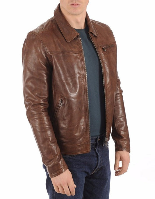 Horizon Brown Waxed Leather Biker Jacket