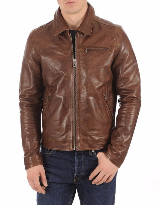 Horizon Brown Waxed Leather Biker Jacket