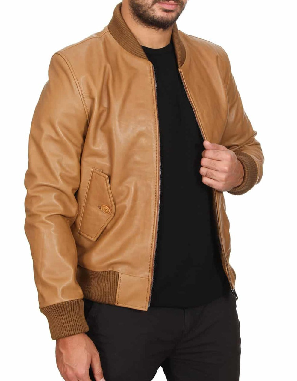 Horizon Tan Leather Bomber Jacket