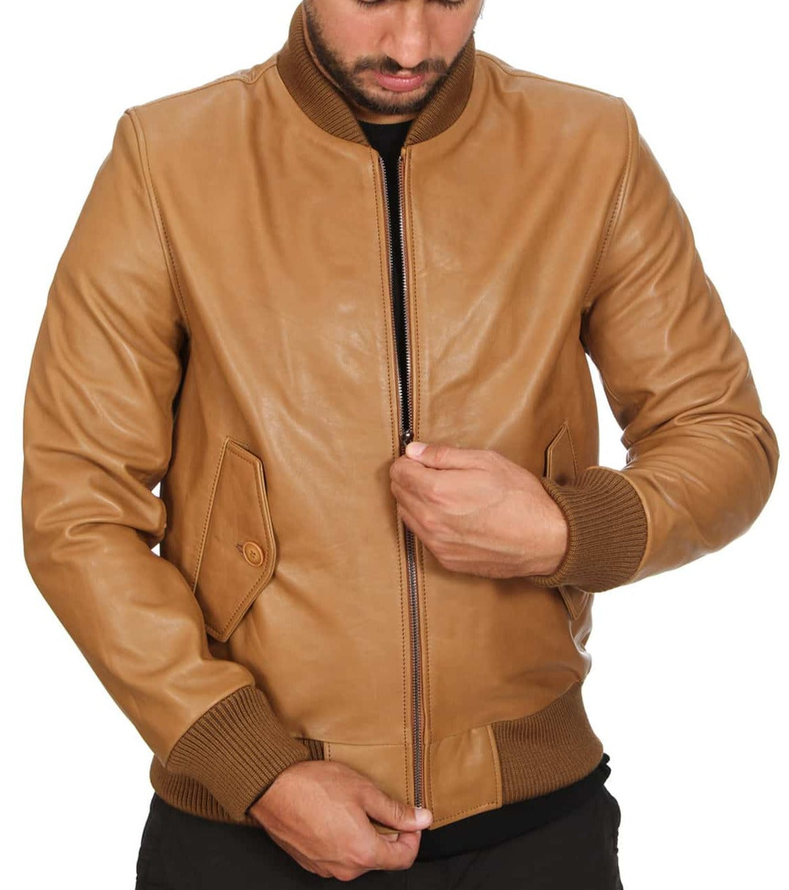 Horizon Tan Leather Bomber Jacket