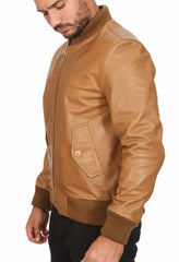 Horizon Tan Leather Bomber Jacket