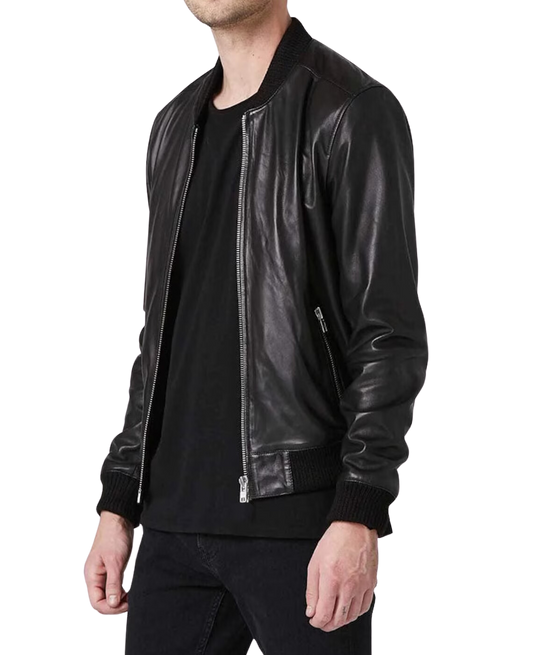 Icon Black Leather Bomber Jacket