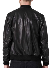 Icon Black Leather Bomber Jacket