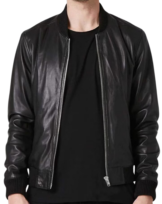 Icon Black Leather Bomber Jacket