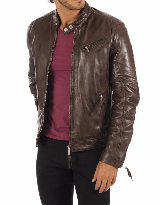 Inferno Brown Leather Biker Jacket