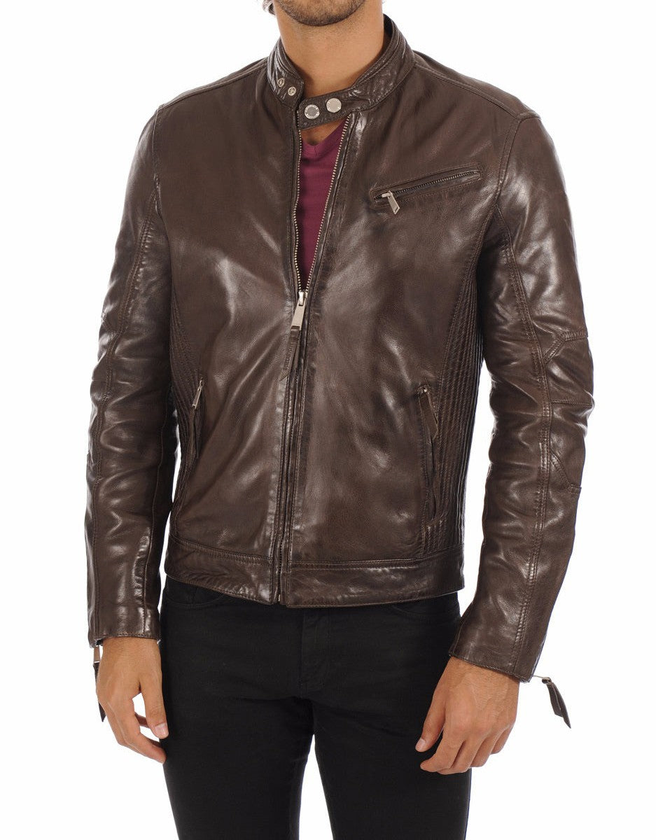 Inferno Brown Leather Biker Jacket