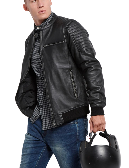 Legend Black Leather Bomber Jacket