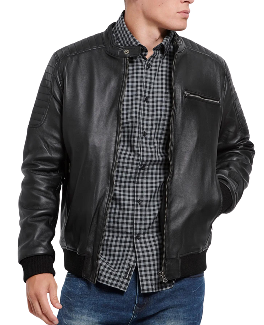 Legend Black Leather Bomber Jacket