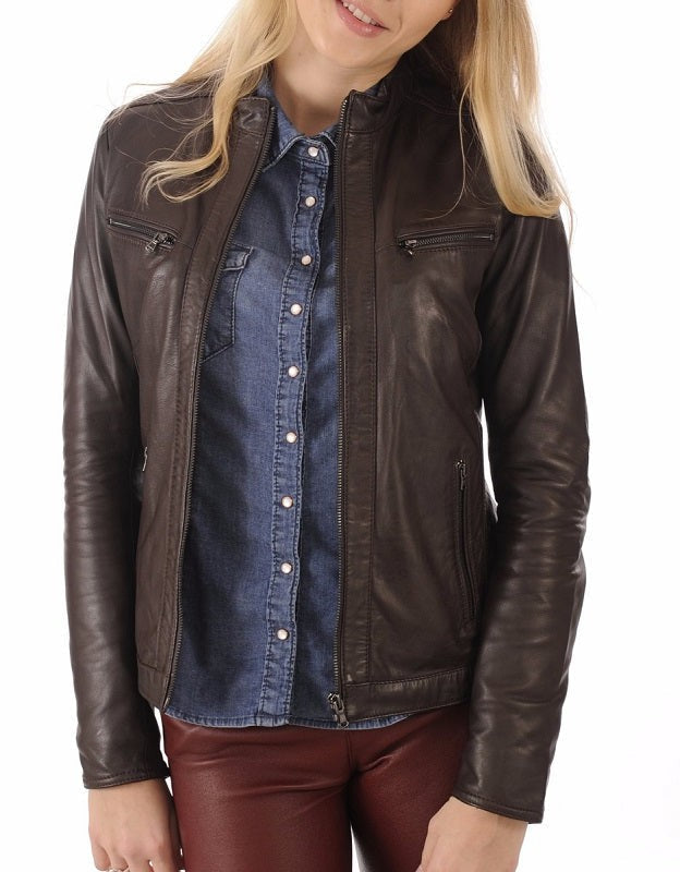 Luna Brown Leather Biker Jacket