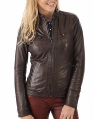 Luna Brown Leather Biker Jacket