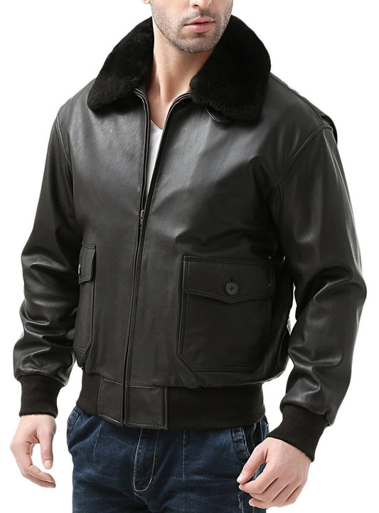 Maverick Black Leather Bomber Jacket