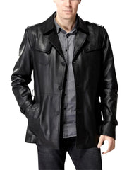 Cesar Black Leather Coat