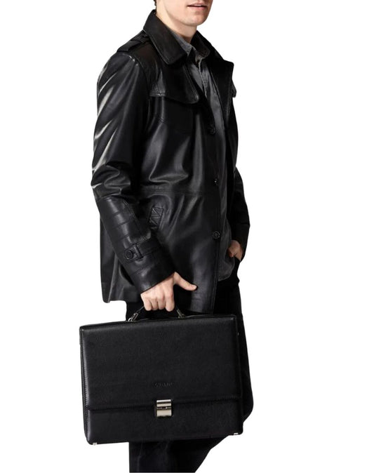 Cesar Black Leather Coat