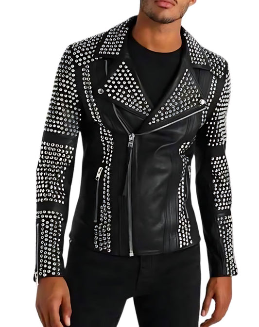 Knight Black Studded Biker Leather Jacket