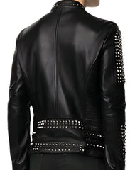 Leone Black Studded Biker Leather Jacket