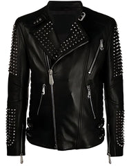 Leone Black Studded Biker Leather Jacket