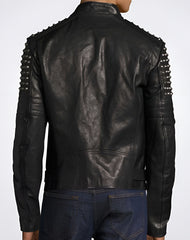 Maestro Black Studded Biker Leather Jacket