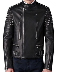 Maestro Black Studded Biker Leather Jacket