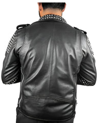 Phantom Black Studded Biker Leather Jacket