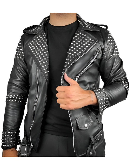 Phantom Black Studded Biker Leather Jacket