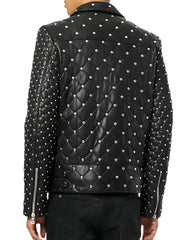 Rebel Black Studded Quilted Biker Leather Jacket