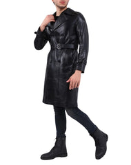 Rebelde Black Leather Trench Coat