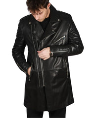 Unico Black Leather Trench Coat