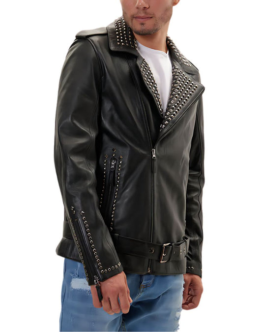 Vero Black Studded Biker Leather Jacket