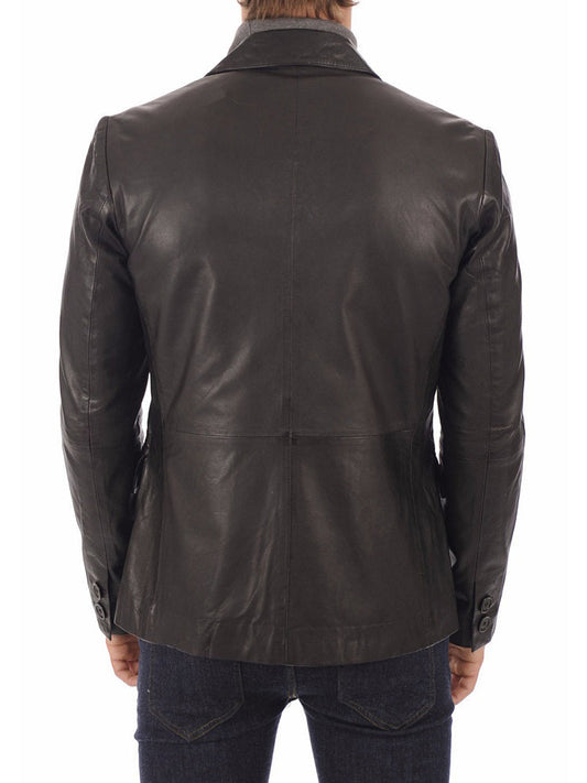 Mens Leather Blazer Refined Elegance: Men's Black Real Lambskin Leather Blazer for Timeless Sophistication