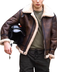 Highland Distressed Brown Shearling Bomber Leather Jacket