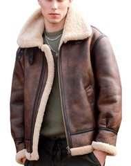 Highland Distressed Brown Shearling Bomber Leather Jacket