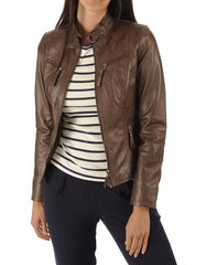 Mirage Brown Leather Biker Jacket