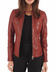 Mystique Tan Leather Biker Jacket