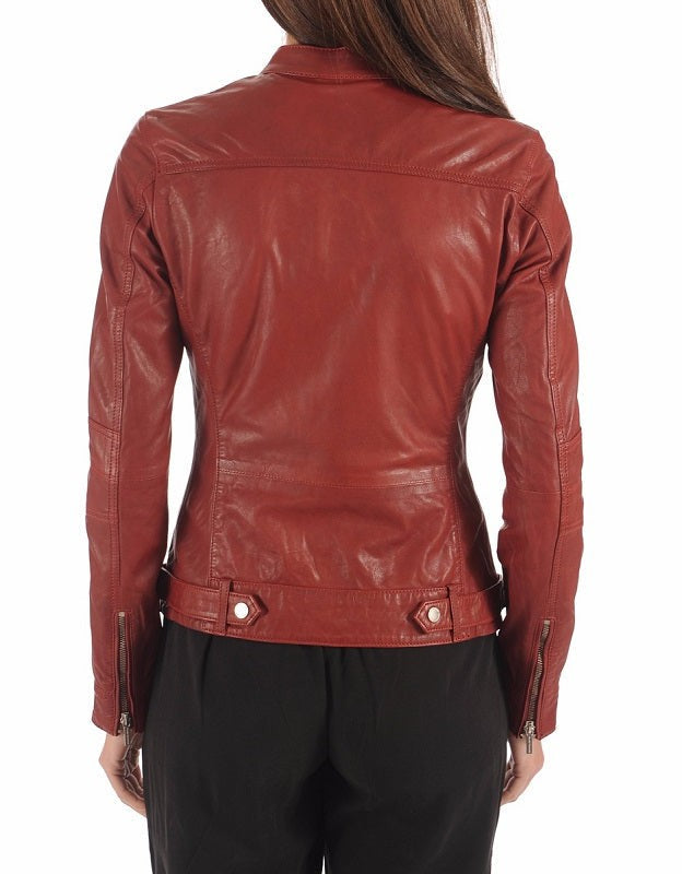 Mystique Tan Leather Biker Jacket