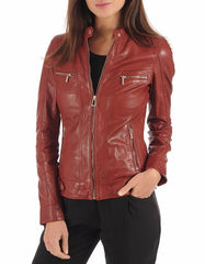 Mystique Tan Leather Biker Jacket