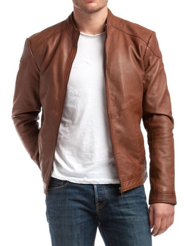 Noble Tan Leather Biker Jacket