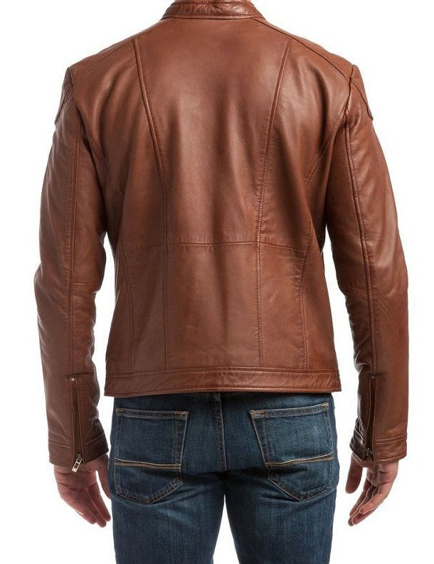 Noble Tan Leather Biker Jacket