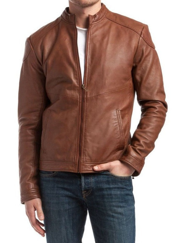 Noble Tan Leather Biker Jacket