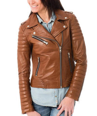 Noir Tan Leather Biker Jacket