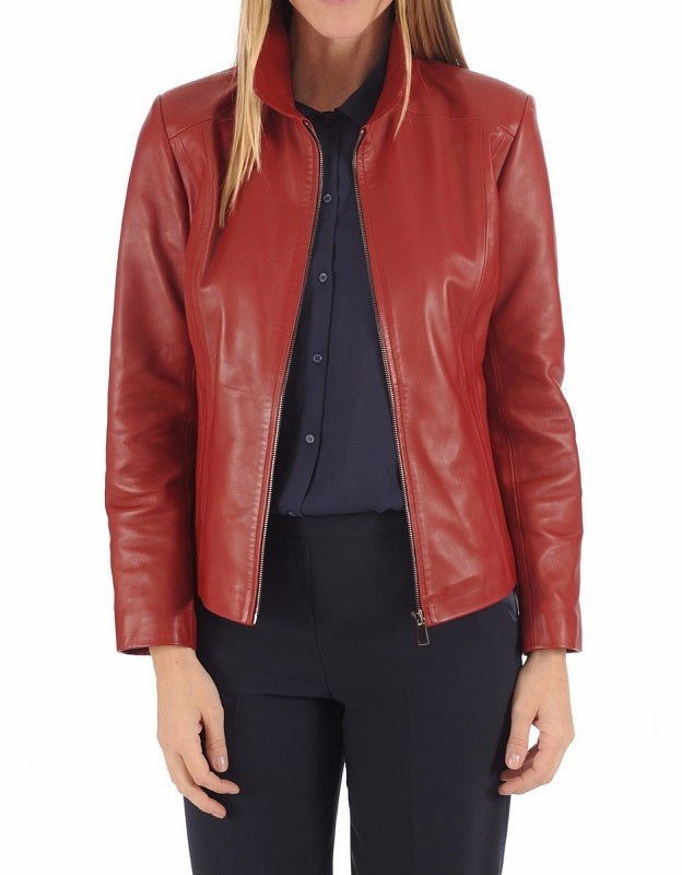 Oasis Red Leather Biker Jacket