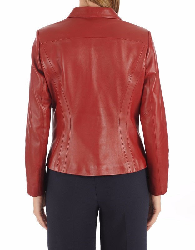 Oasis Red Leather Biker Jacket