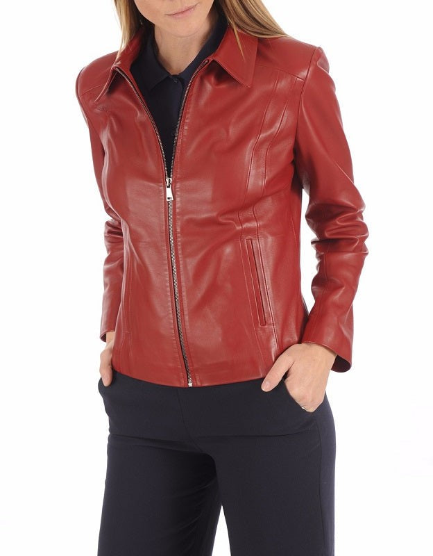 Oasis Red Leather Biker Jacket