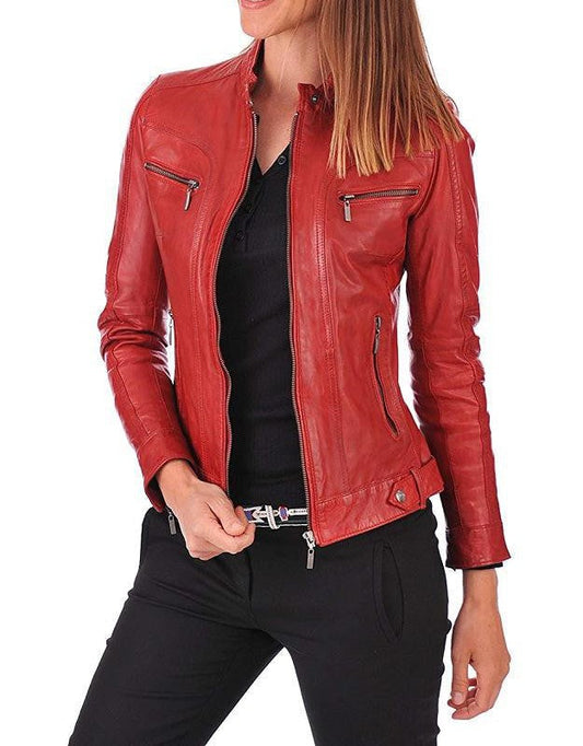 Odyssey Red Leather Biker Jacket