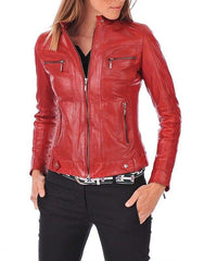 Odyssey Red Leather Biker Jacket