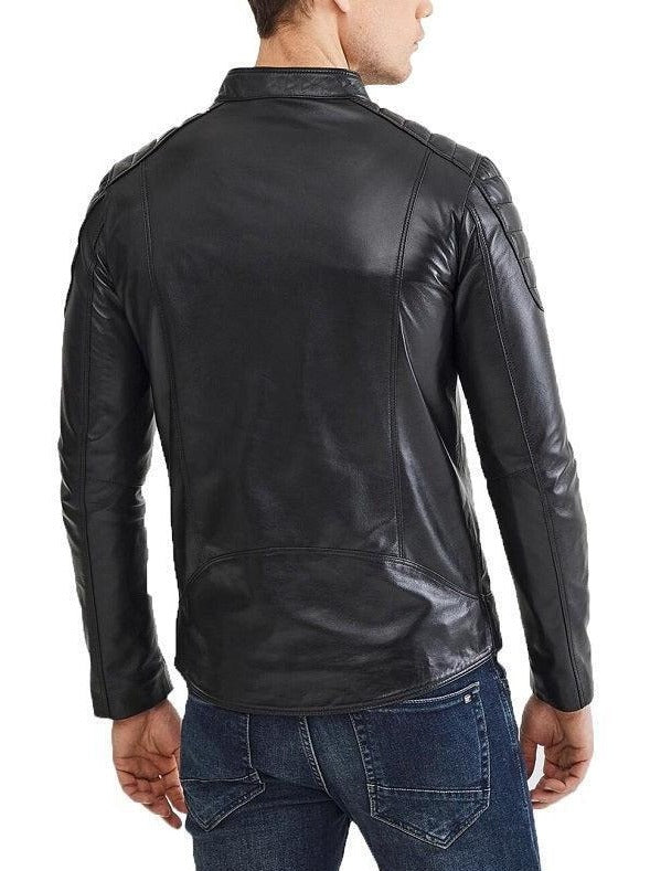 Omega Black Leather Biker Jacket