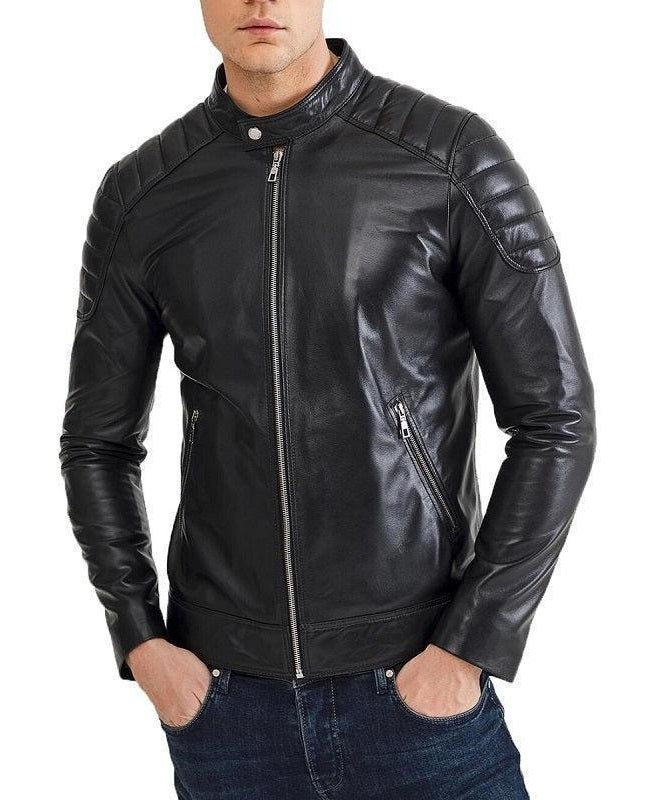 Omega Black Leather Biker Jacket