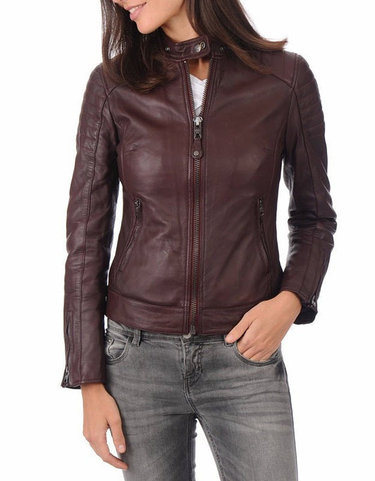 Opal Brown Leather Biker Jacket