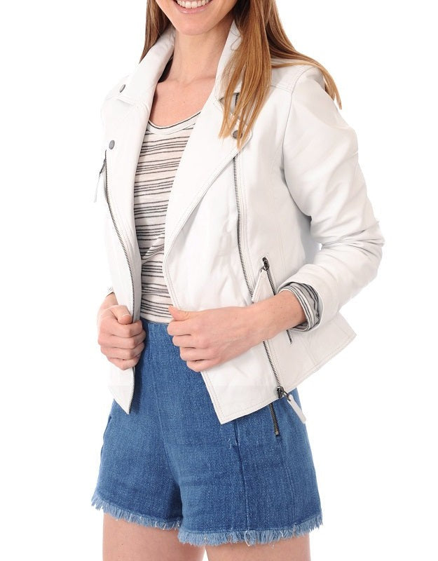 Oracle White Leather Biker Jacket