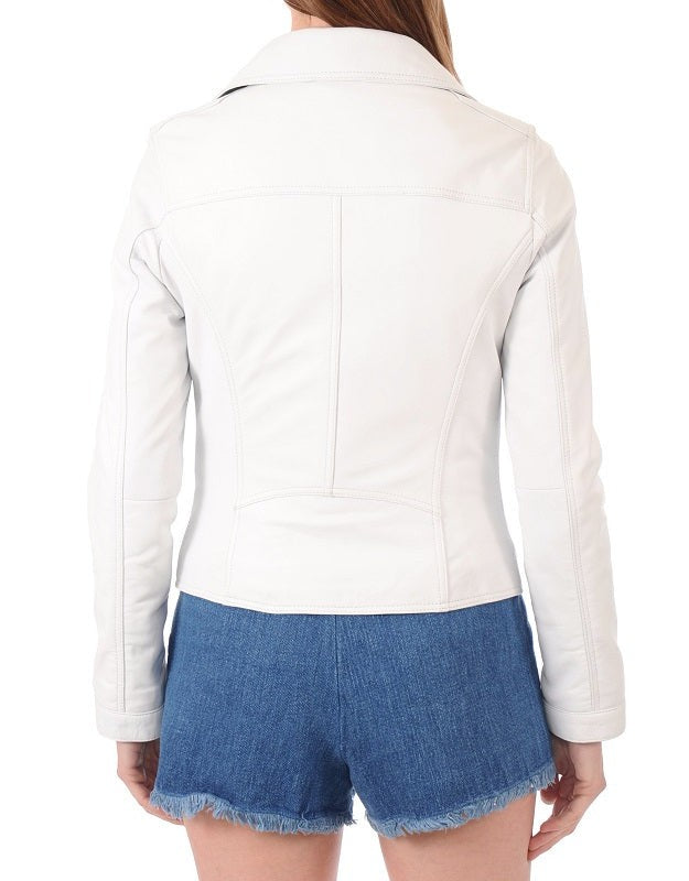 Oracle White Leather Biker Jacket