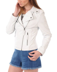 Oracle White Leather Biker Jacket